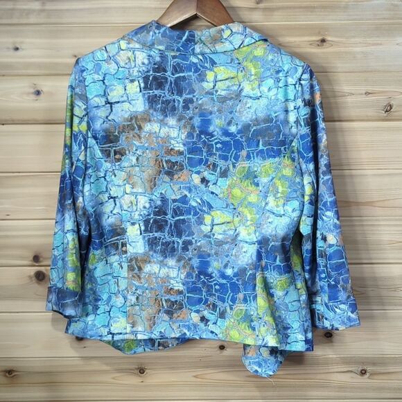 Alberto Makali Jacket Womens Medium Blue Patterned Blazer Open Front Art - Picture 5 of 9